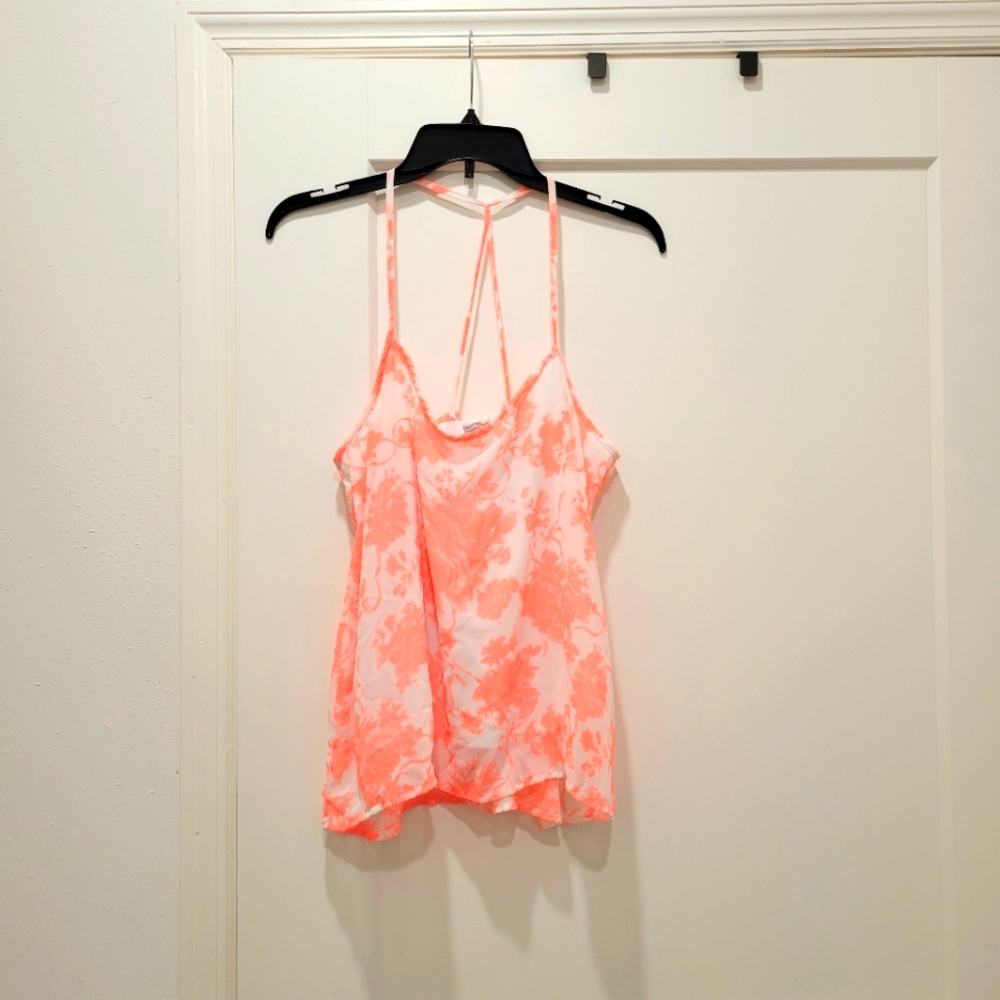 Charlotte Russe Bright Orange and White Floral Tanktop